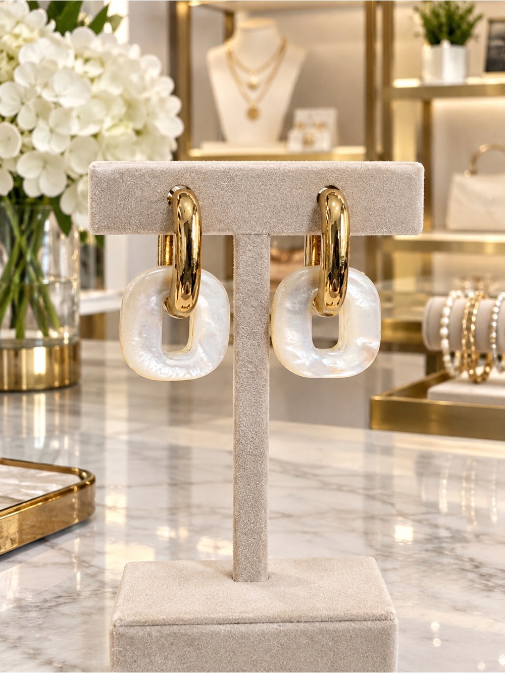 Mejuri Stevie Hoop Drop Earrings in 18K Gold Vermeil with Mother of Pearl Links